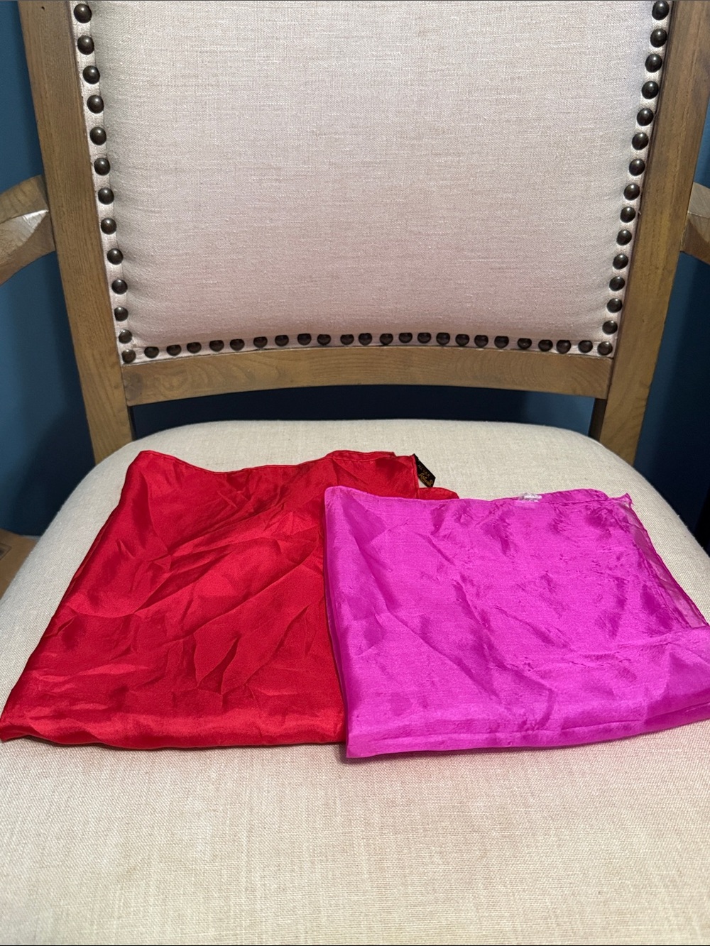 Vintage Red and Hot Pink Silk Small Scarfs/Hankerchiefs